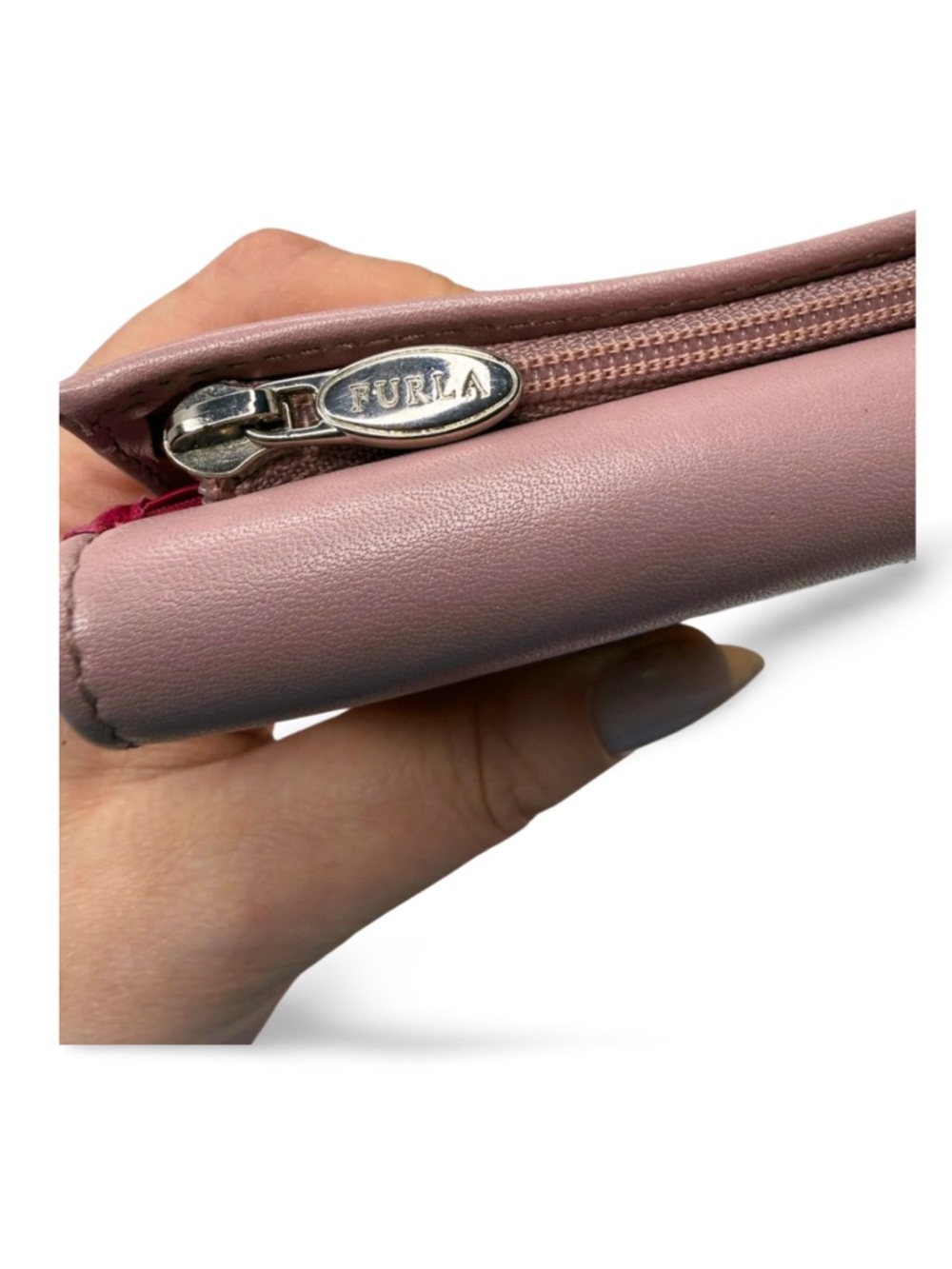 Furla Leather Wallet Pink Interior Bow Detail Snap Closure Compact - Picture 11 of 14